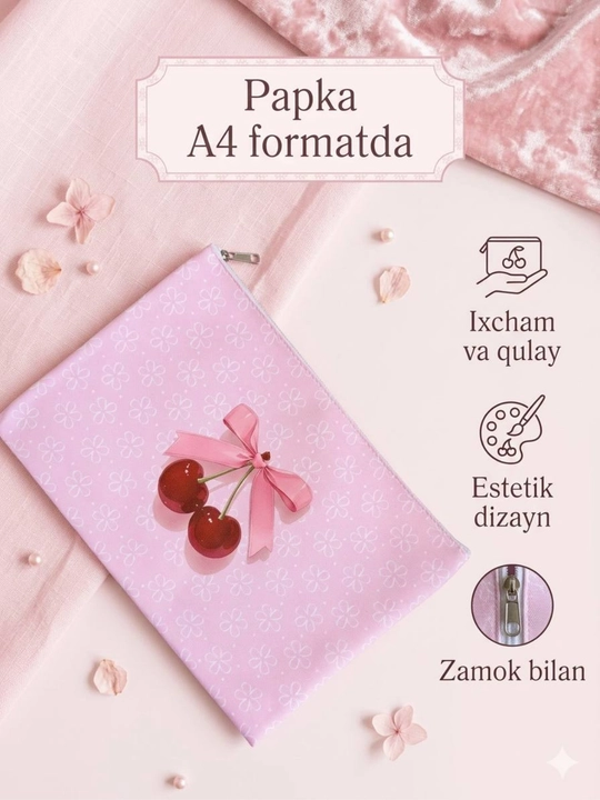 Estetik papkalar, qog`oz va kitoblar uchun papka-fayl, A4 formatda - 