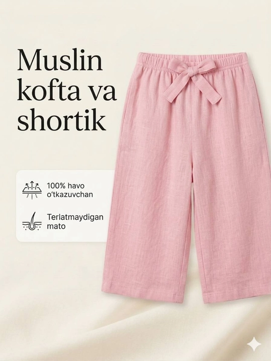 1-iyunga sovg'a|Qizlar uchun muslin kofta-shortik,yoqimli va havo o`tkazuvchan mato,sakura