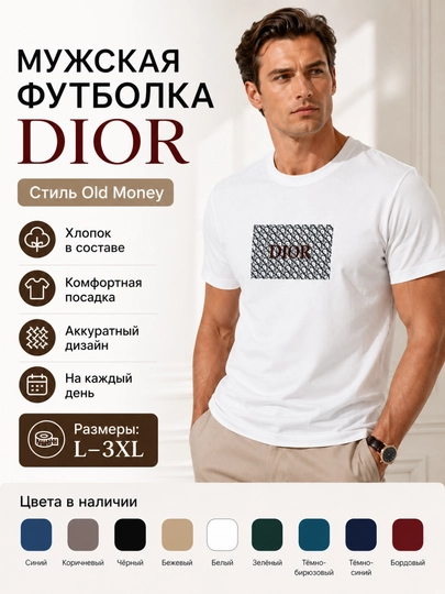 Мужская футболка в стиле Dior, 100% хлопок, размеры L–3XL — NOTEKS-DIORTSHIRT-БЕЛЫЙ-L