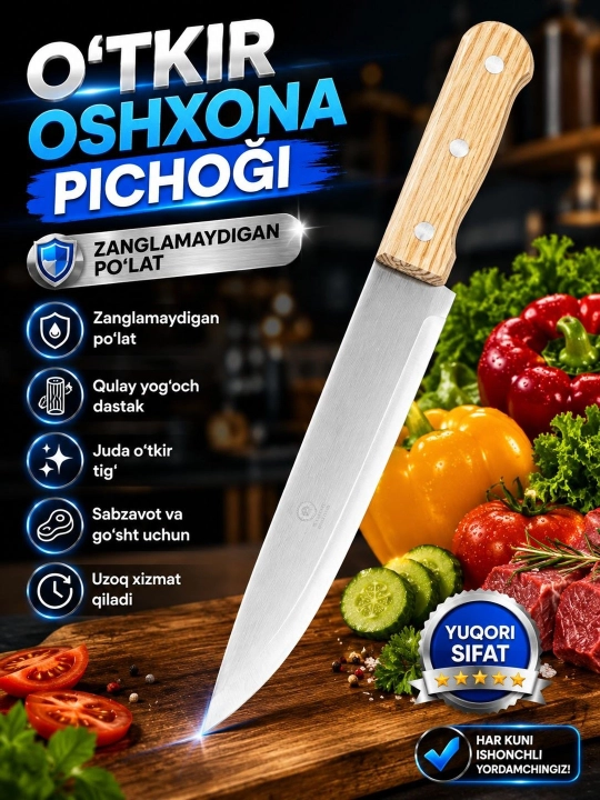 Professional oshxona pichog‘i go‘sht va sabzavot uchun o‘tkir pichoq