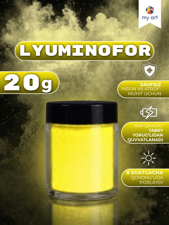 Lyuminofor bo'yoq, ijod uchun qorong‘ida yonadigan kukun, 20 g