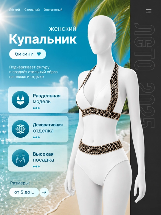 Женский раздельный купальник, модель 2 в 1, бикини - 