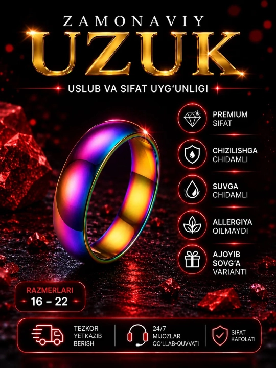 IZanglamaydigan po'latdan yasalgan uzuk — Uniseks (Erkaklar va Ayollar uchun) - 