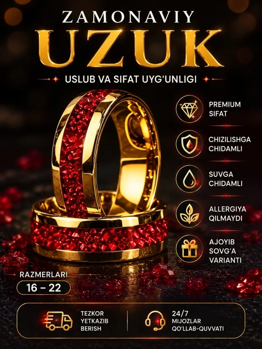 IZanglamaydigan po'latdan yasalgan uzuk — Uniseks (Erkaklar va Ayollar uchun) - 