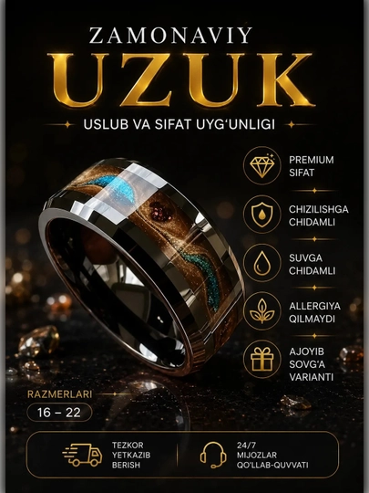 IZanglamaydigan po'latdan yasalgan uzuk — Uniseks (Erkaklar va Ayollar uchun) - 