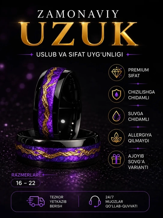 IZanglamaydigan po'latdan yasalgan uzuk — Uniseks (Erkaklar va Ayollar uchun) - 