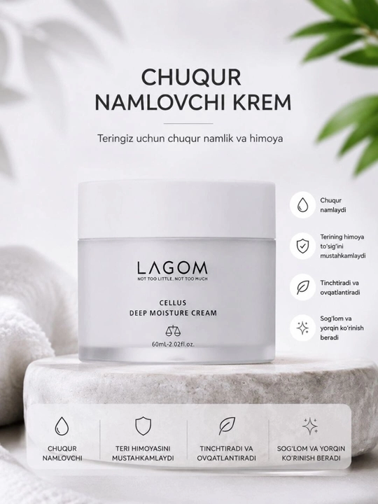 LAGOM teri parvarish to‘plami, namlovchi va SPF50 quyoshdan himoya komplekti - 