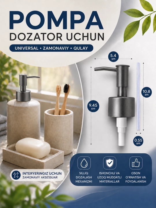 Sovun va yuvish vositalari dozatori uchun universal nasos