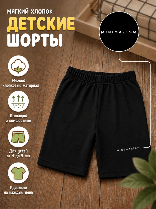 Детские летние хлопковые шорты, в стиле минимализм - 