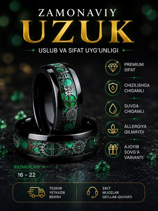 IZanglamaydigan po'latdan yasalgan uzuk — Uniseks (Erkaklar va Ayollar uchun) - 