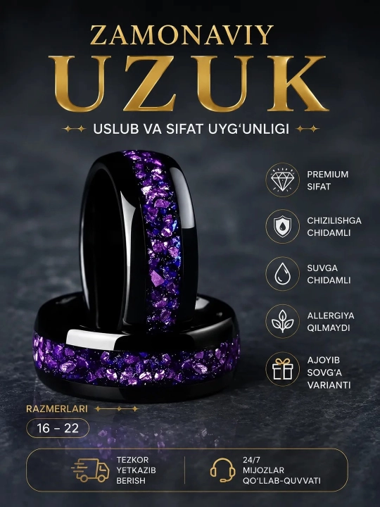 IZanglamaydigan po'latdan yasalgan uzuk — Uniseks (Erkaklar va Ayollar uchun) - 