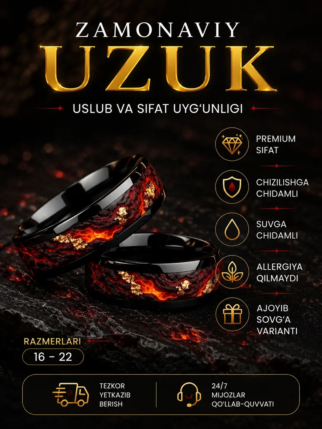 IZanglamaydigan po'latdan yasalgan uzuk — Uniseks (Erkaklar va Ayollar uchun) - 