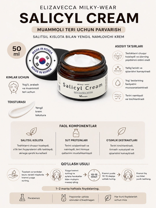 Yuz kremi Elizavecca Milky-wear Salicyl 50 ml Cream - 