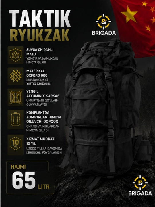 Taktik turistik ryukzak, harbiy, yurish uchun, 65L , Sayohat Uchun Suvga Chidamli Sumka
