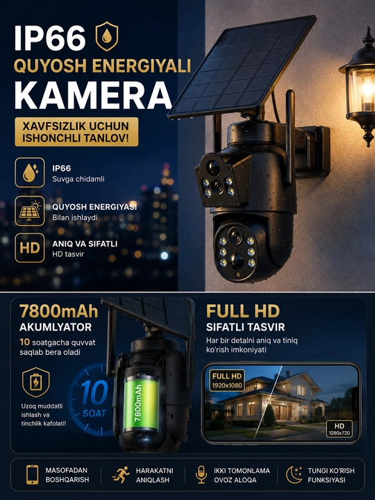 Smart Wi-Fi kamera, PTZ kuzatuv kamerasi, Full HD tashqi kamera