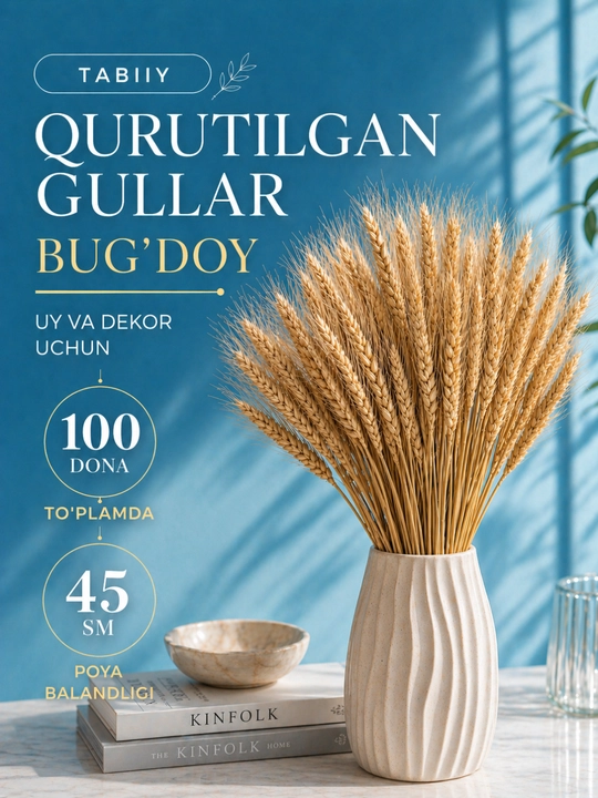 Quritilgan gullar guldastasi, interyerni bezash uchun tabiiy quritilgan gullar