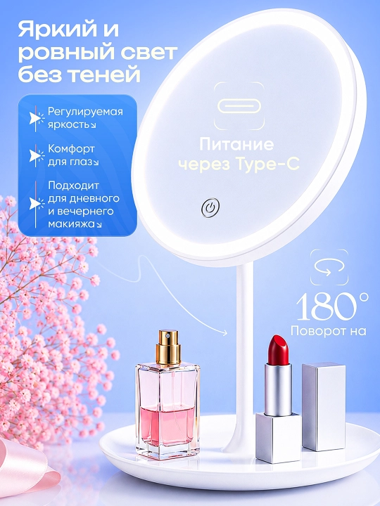 LED yoritgichli kosmetik stol oynasi - bo'yanish uchun yoritish