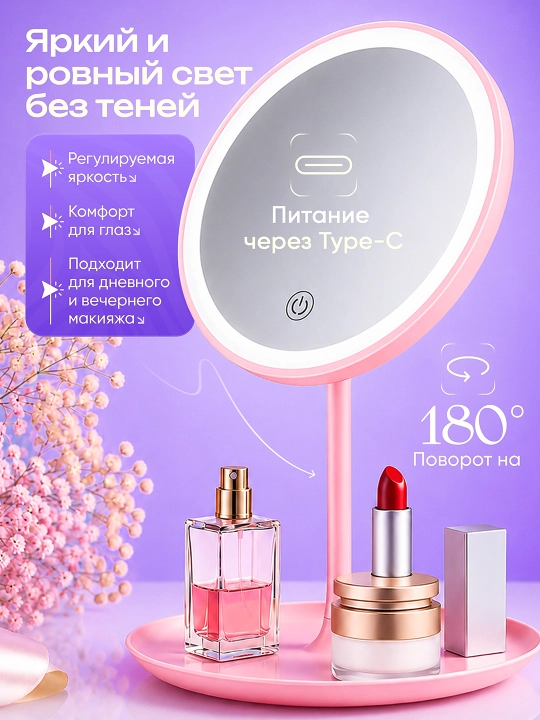 LED yoritgichli kosmetik stol oynasi - bo'yanish uchun yoritish