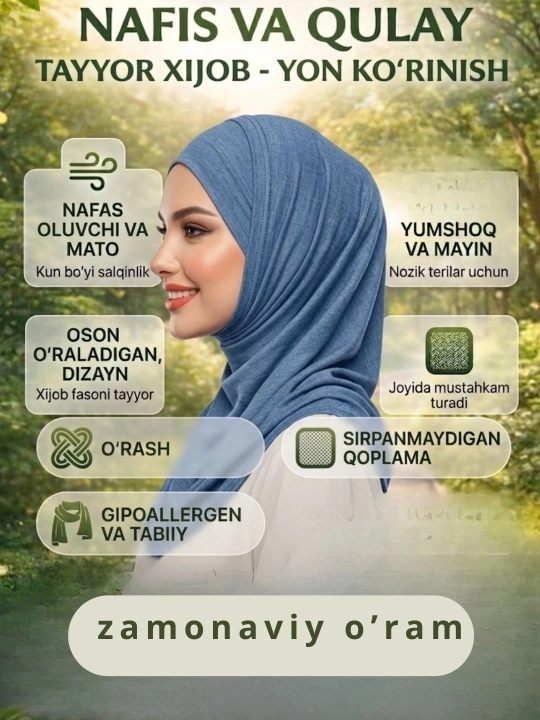 Chechenka xijob ro'moli o'rash uchun qulay onson kiyiladigan xijob ro'mol sport ro'moli
