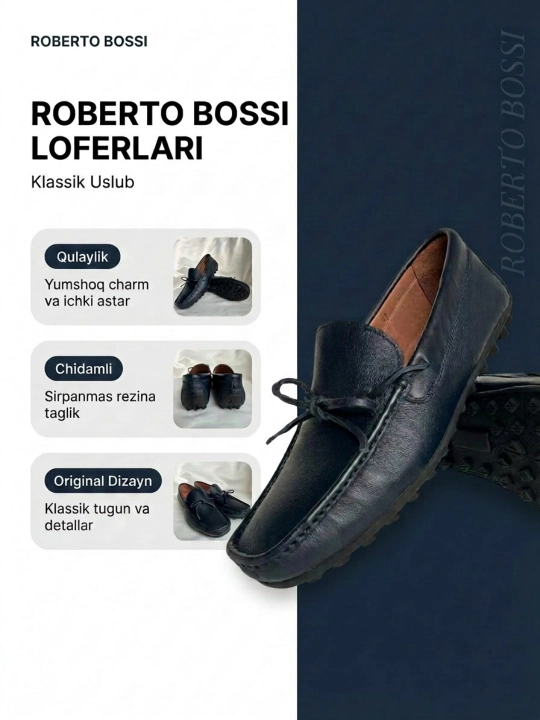 Roberto Bossi erkaklar charm mokasinlari, bahor, yoz, kuz, tufli,o'lchamlari 39 dan 44 gacha