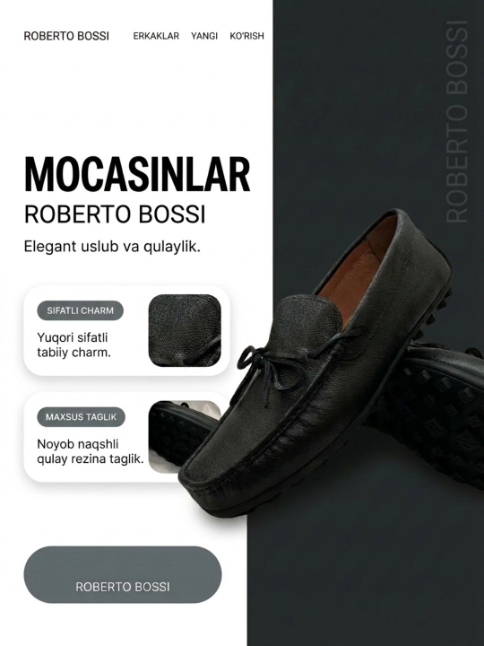 Roberto Bossi erkaklar charm mokasinlari, bahor, yoz, kuz, tufli,o'lchamlari 39 dan 44 gacha - 