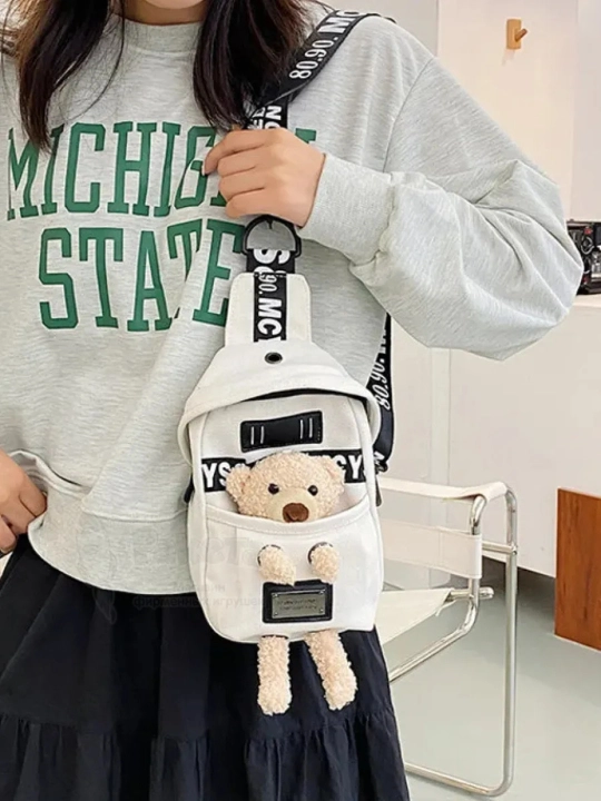 Сумка с игрушкой для подростков, унисекс, джинсовая, через плечо, кросс-боди, удобная