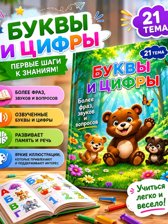 Bolalar uchun kitob Harflar va raqamlar 3+ o‘rganish alifbo rivojlantiradi - 