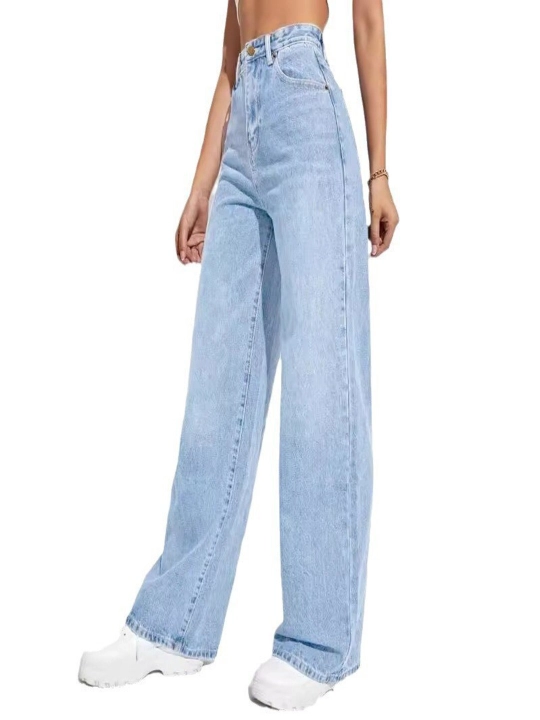 Ayollar keng jinsi shimlari (truba), yuqori belli, erkin bichimdagi Wide Leg