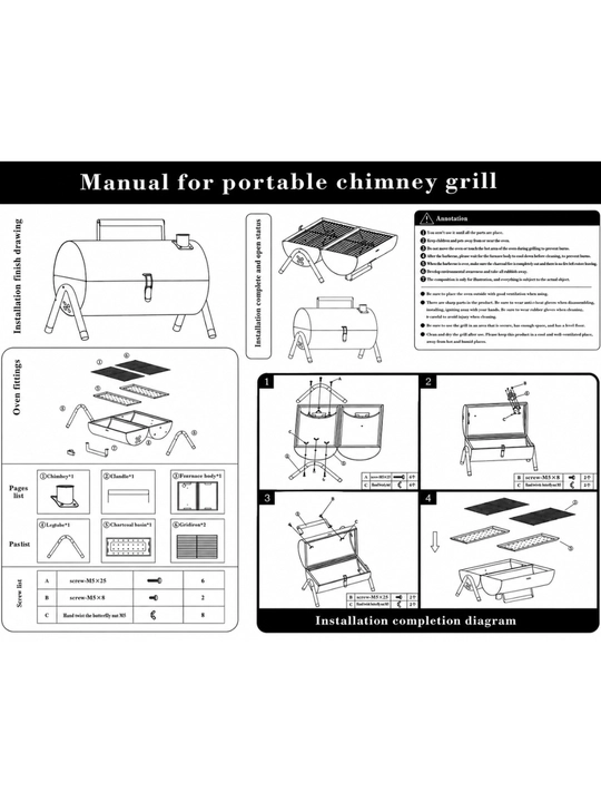 Portativ mini BBQ mangal-gril, 3xil rangda, 42sm x 37.5sm x27.5sm