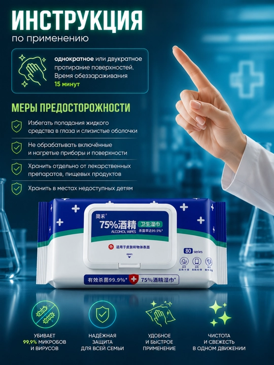 Влажные салфетки, спиртовые дезинфицирующие