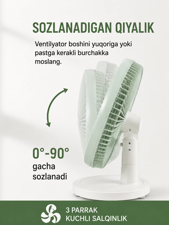 Ventilyator, stol ventilyatori, jim, 2 tezlik, uy va ofis uchun, energiya tejamkor, akalon