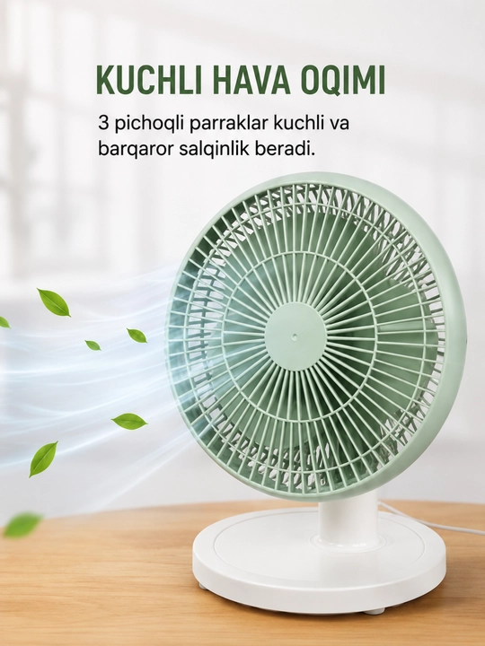 Ventilyator, stol ventilyatori, jim, 2 tezlik, uy va ofis uchun, energiya tejamkor, akalon