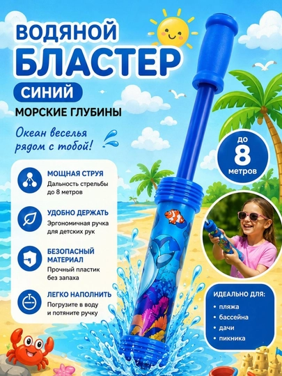 Детский водный пистолет  бластер  — игрушка для летних игр и бассейна — SOLNCE-ВОДПИС-МОРСК