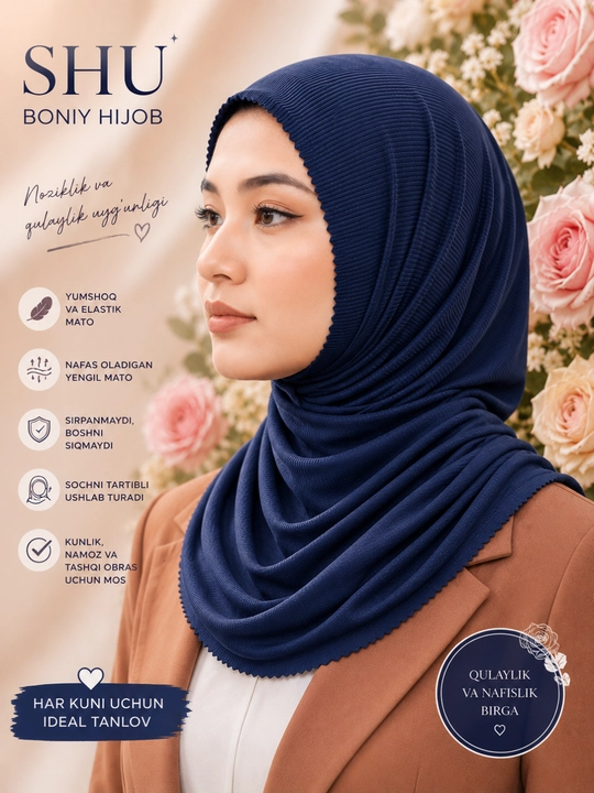 Hijob ro'moli -boniy yozgi bosh kiyim ayollarva qizlar uchun