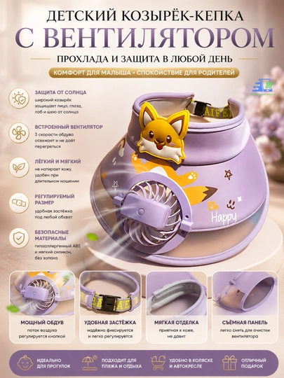 Детская солнцезащитная кепка с вентилятором и USB-зарядкой — UGOLDOM-VENTCAPKID-СИРЕН-52