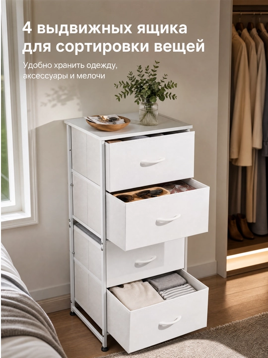 Универсальный шкаф с 4 широкими ящиками для спальни, гостиной