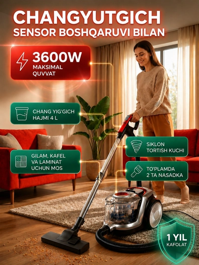 Samsung 3600W kuchli changyutgich Siklon texnologiya HEPA filtr Teleskopik quvur - 