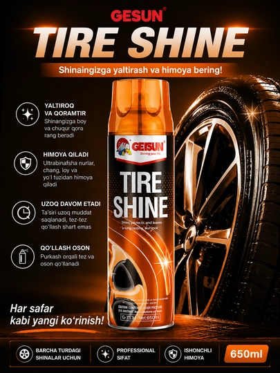 Чернитель шин,Полироль для шин,Tire Shine,Средство для шин,Getsun Tire Shine,Полировка шин — CARLUX7-GETSUNSPRAY-ОРАНЖ