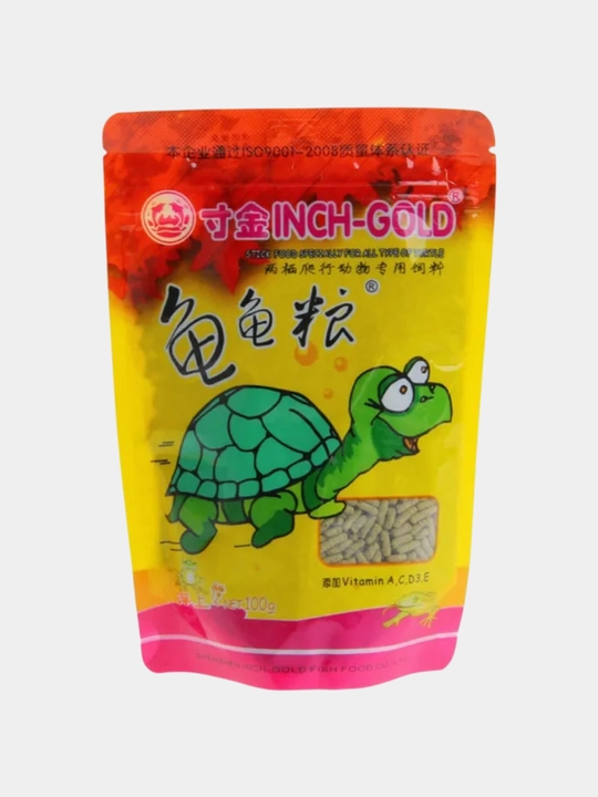 INCH-GOLD — suv toshbaqalari, reptiliyalar va amfibiyalar uchun ozuqa. Hajmlari: 100 g, 200 g, 500 g. - 