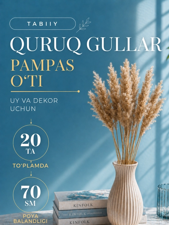 Quritilgan gullar guldastasi, interyerni bezash uchun tabiiy quritilgan gullar