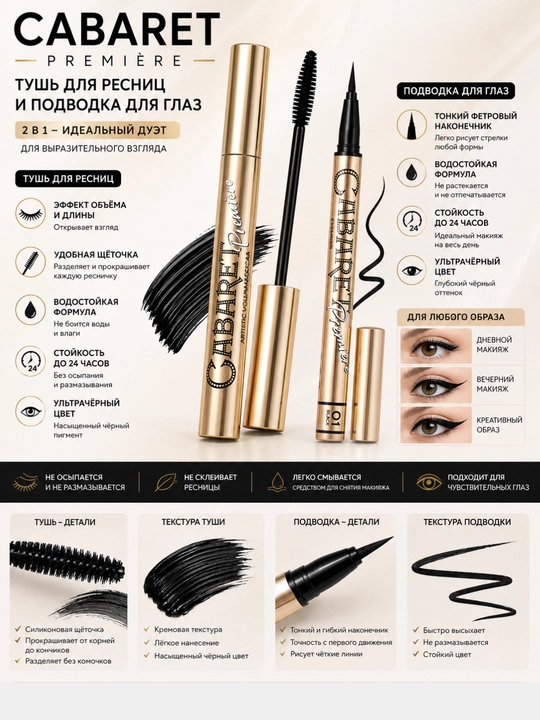 Cabaret Premiere Mascara — ультра чёрная, водостойкая, стойкая тушь и подводка для глаз