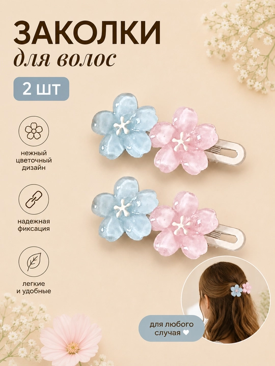 Soch uchun qisqichlar, sakura, to‘plamda 2 dona - 