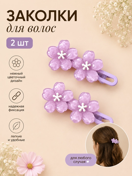Soch uchun qisqichlar, sakura, to‘plamda 2 dona - 