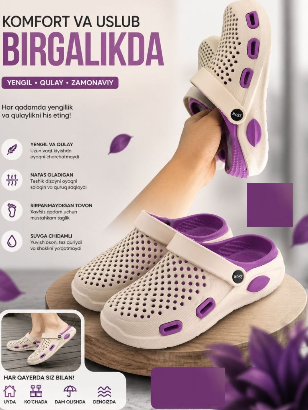 O'g'il bolalar va qizlar uchun CROCSlar ixcham va yengil - 