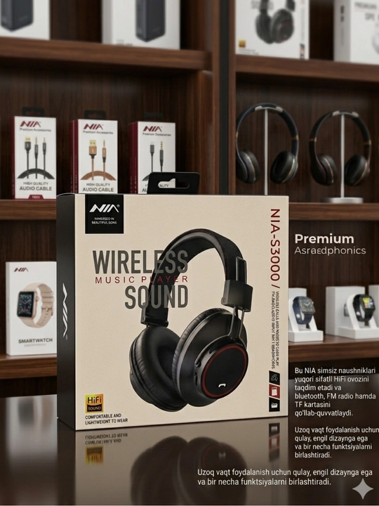 Simsiz quloqchinlar NIA-S3000, Bluetooth naushniklar, mikrofoni bilan