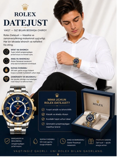 Мужские наручные часы ROLEX, с металлическим ремешком, классический деловой стиль