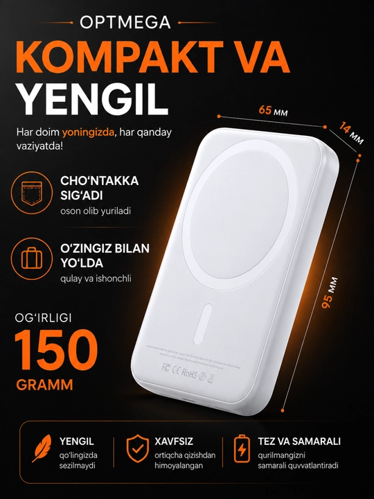 MagSafe power bank, iPhone uchun, 10.000 va 5.000 mA/h, Power bank