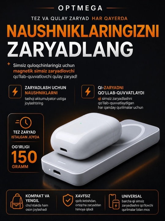 MagSafe power bank, iPhone uchun, 10.000 va 5.000 mA/h, Power bank