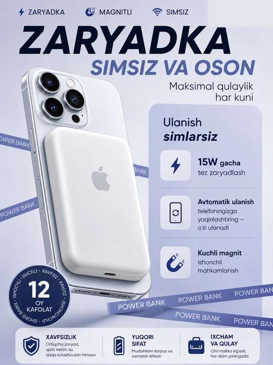 MagSafe power bank, iPhone uchun, 10.000 va 5.000 mA/h, Power bank