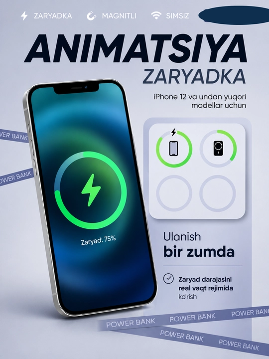 MagSafe power bank, iPhone uchun, 10.000 va 5.000 mA/h, Power bank